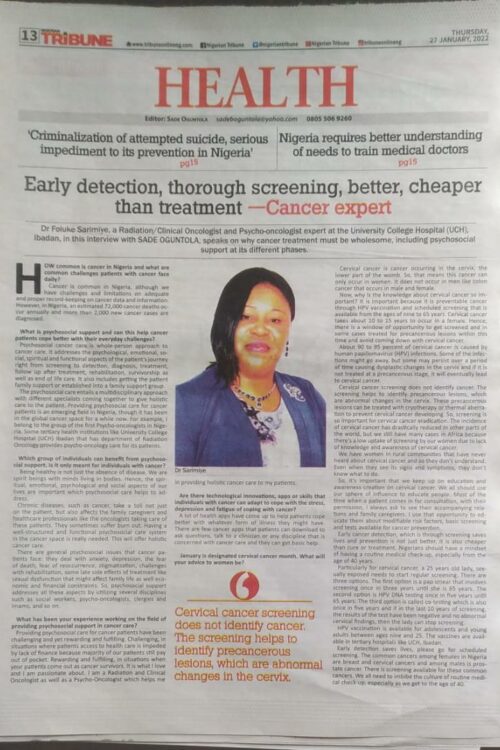 EARLY DETECTION, THOROUGH SCREENING, BETTER, CHEAPER THAN TREATMENT — CANCER EXPERT